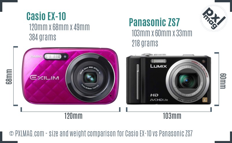 Casio EX-10 vs Panasonic ZS7 size comparison