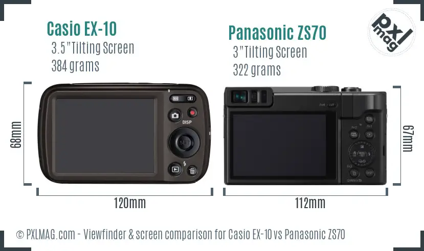 Casio EX-10 vs Panasonic ZS70 Screen and Viewfinder comparison Casio EX-10 vs Panasonic ZS70 Screen and Viewfinder comparison