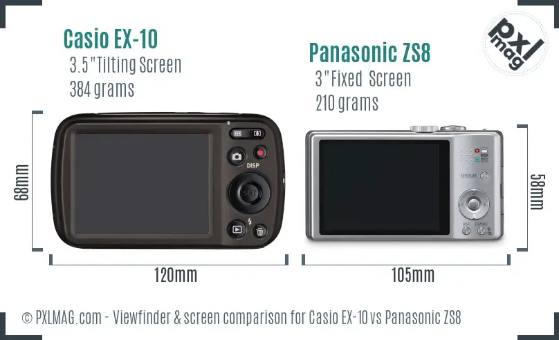 Casio EX-10 vs Panasonic ZS8 Screen and Viewfinder comparison