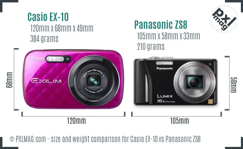 Casio EX-10 vs Panasonic ZS8 size comparison