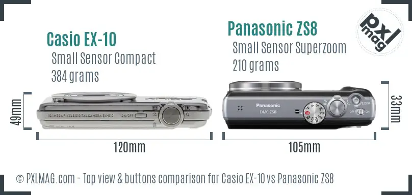 Casio EX-10 vs Panasonic ZS8 top view buttons comparison