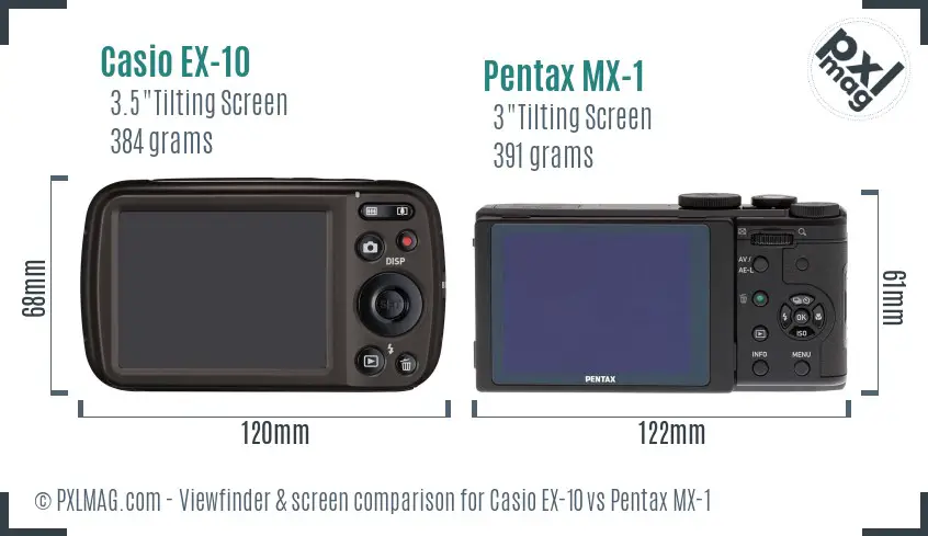 Casio EX-10 vs Pentax MX-1 Screen and Viewfinder comparison
