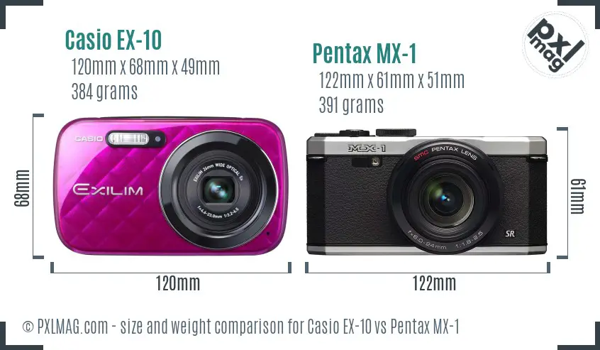 Casio EX-10 vs Pentax MX-1 size comparison