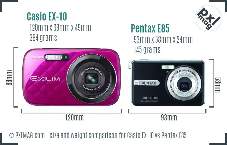 Casio EX-10 vs Pentax E85 size comparison