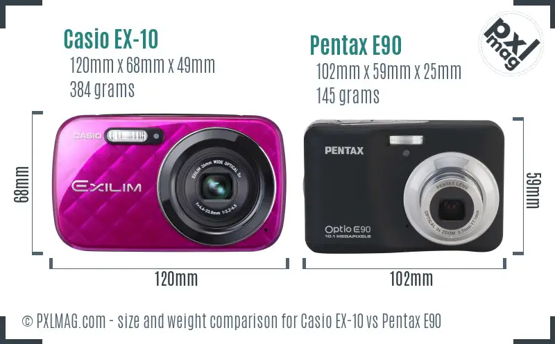 Casio EX-10 vs Pentax E90 size comparison