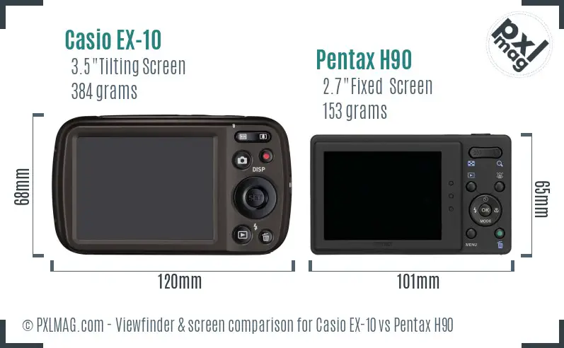 Casio EX-10 vs Pentax H90 Screen and Viewfinder comparison