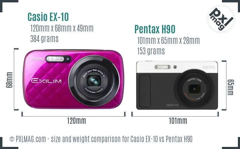 Casio EX-10 vs Pentax H90 size comparison