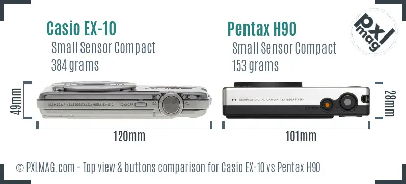 Casio EX-10 vs Pentax H90 top view buttons comparison