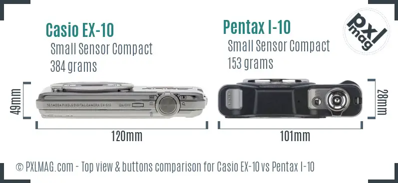 Casio EX-10 vs Pentax I-10 top view buttons comparison