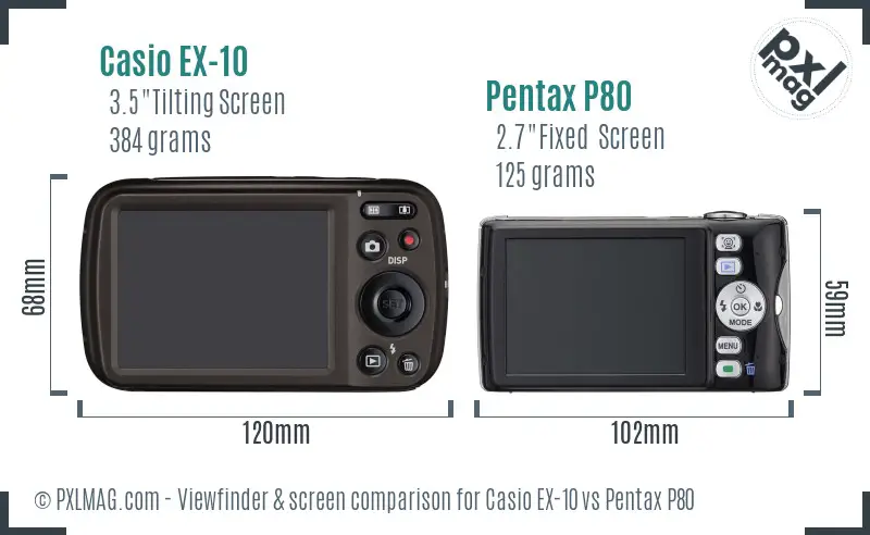 Casio EX-10 vs Pentax P80 Screen and Viewfinder comparison