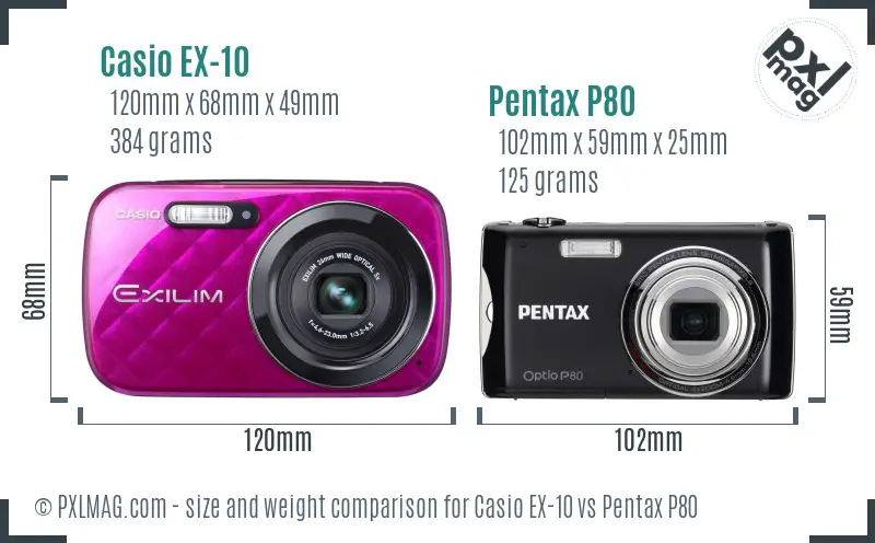 Casio EX-10 vs Pentax P80 size comparison
