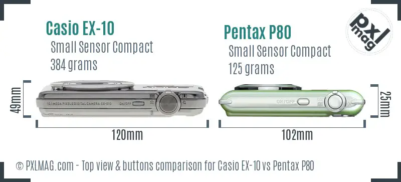 Casio EX-10 vs Pentax P80 top view buttons comparison