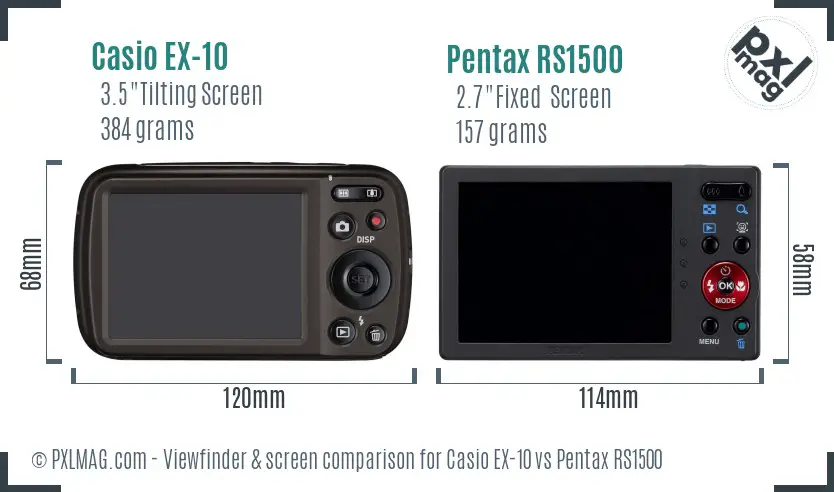 Casio EX-10 vs Pentax RS1500 Screen and Viewfinder comparison