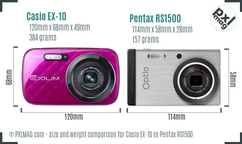 Casio EX-10 vs Pentax RS1500 size comparison