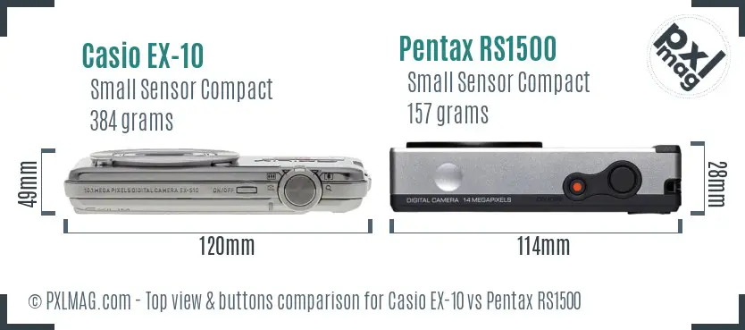Casio EX-10 vs Pentax RS1500 top view buttons comparison