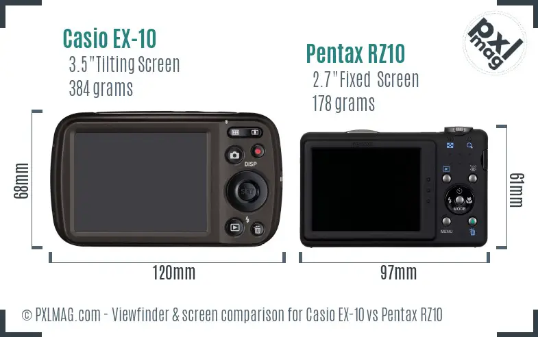 Casio EX-10 vs Pentax RZ10 Screen and Viewfinder comparison