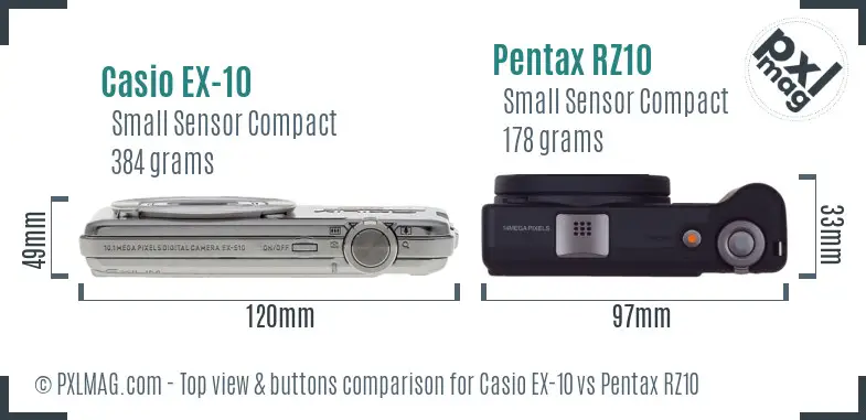 Casio EX-10 vs Pentax RZ10 top view buttons comparison