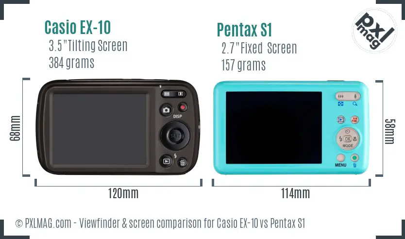 Casio EX-10 vs Pentax S1 Screen and Viewfinder comparison