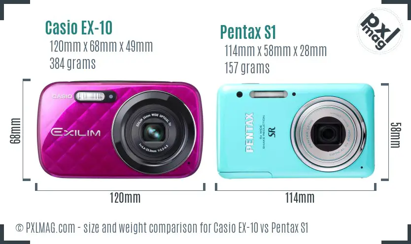 Casio EX-10 vs Pentax S1 size comparison