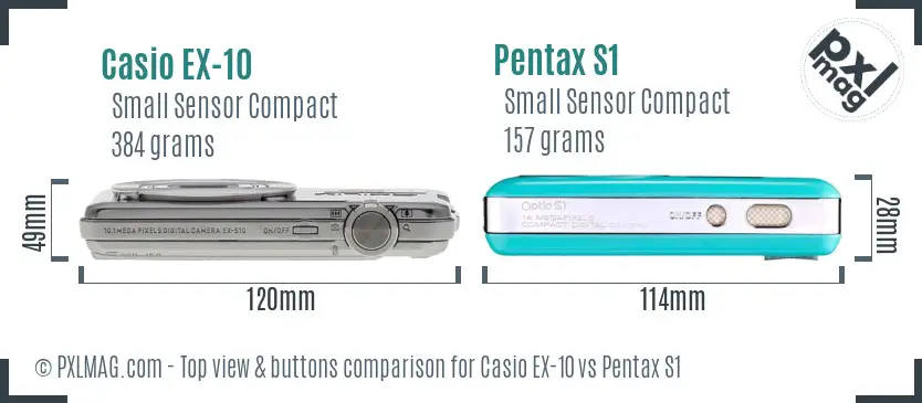 Casio EX-10 vs Pentax S1 top view buttons comparison