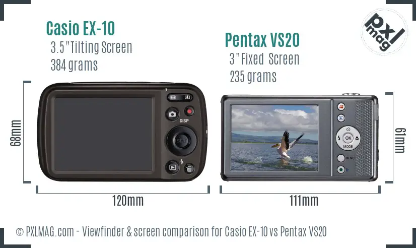 Casio EX-10 vs Pentax VS20 Screen and Viewfinder comparison