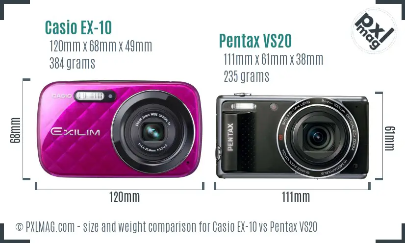 Casio EX-10 vs Pentax VS20 size comparison