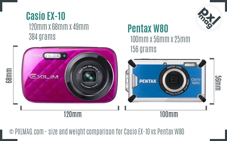 Casio EX-10 vs Pentax W80 size comparison