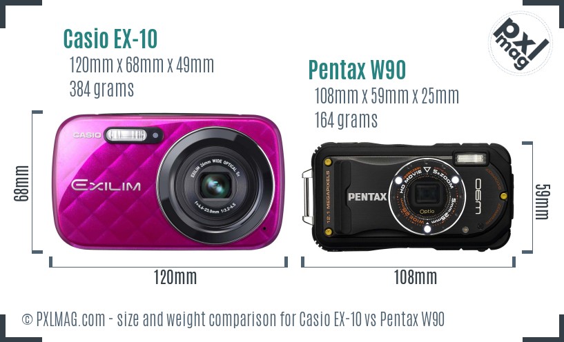 Casio EX-10 vs Pentax W90 size comparison