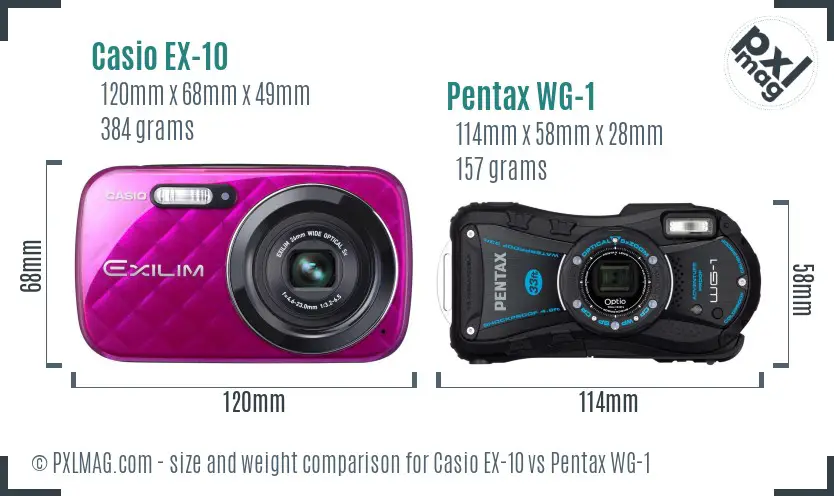 Casio EX-10 vs Pentax WG-1 size comparison Casio EX-10 vs Pentax WG-1 size comparison