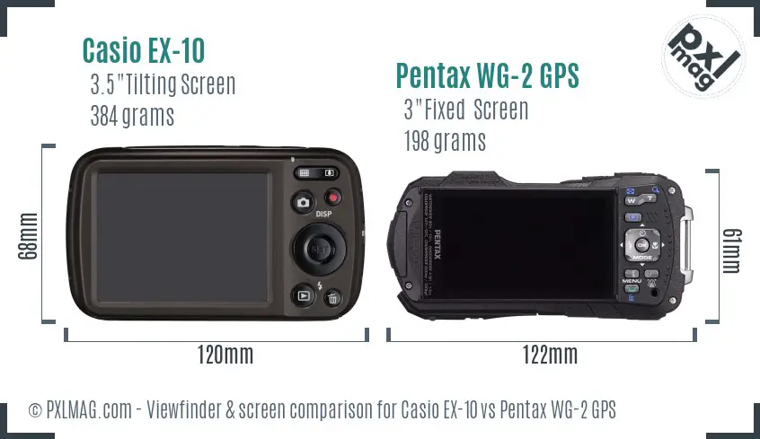 Casio EX-10 vs Pentax WG-2 GPS Screen and Viewfinder comparison