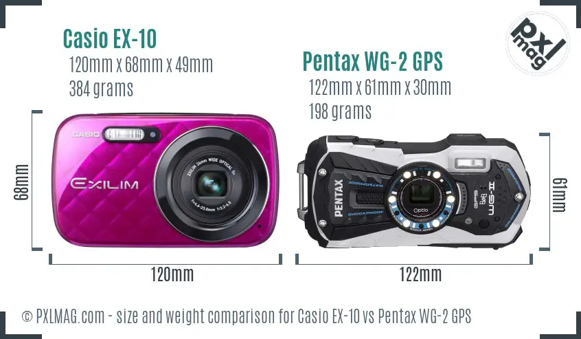 Casio EX-10 vs Pentax WG-2 GPS size comparison