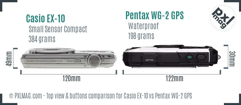 Casio EX-10 vs Pentax WG-2 GPS top view buttons comparison