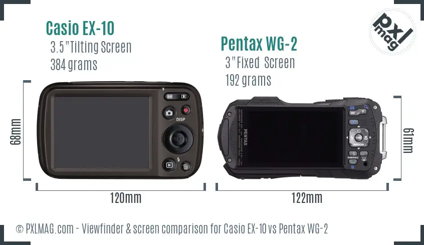 Casio EX-10 vs Pentax WG-2 Screen and Viewfinder comparison