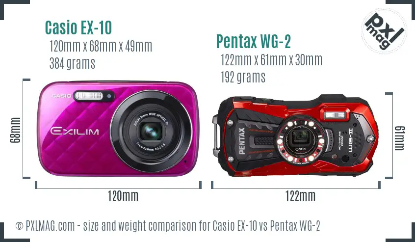 Casio EX-10 vs Pentax WG-2 size comparison