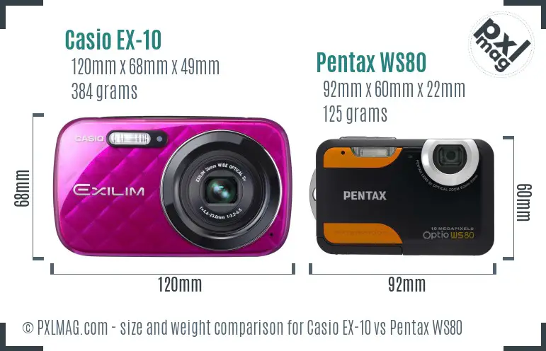 Casio EX-10 vs Pentax WS80 size comparison