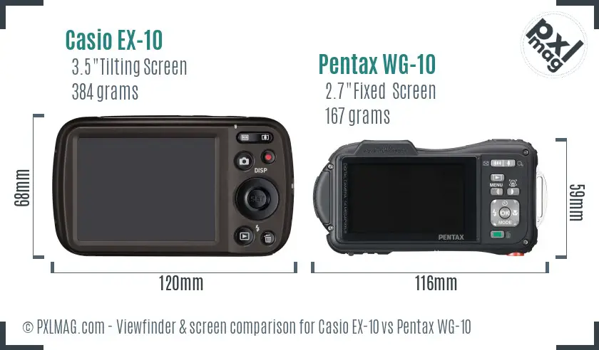 Casio EX-10 vs Pentax WG-10 Screen and Viewfinder comparison