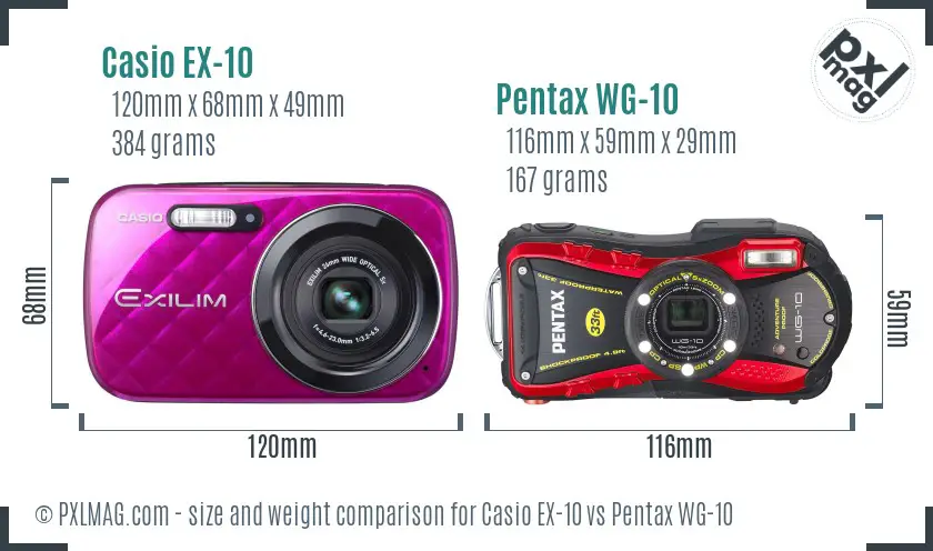 Casio EX-10 vs Pentax WG-10 size comparison