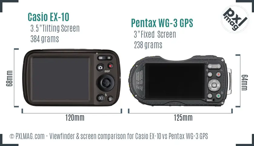 Casio EX-10 vs Pentax WG-3 GPS Screen and Viewfinder comparison