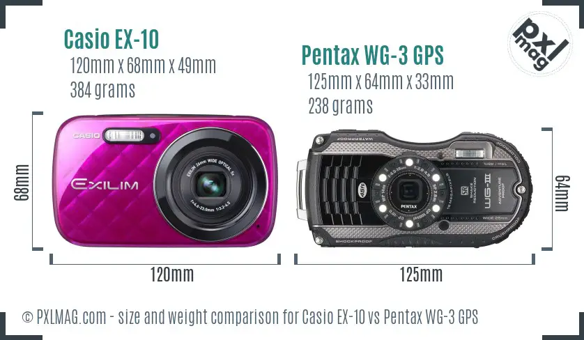 Casio EX-10 vs Pentax WG-3 GPS size comparison