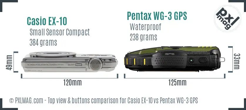 Casio EX-10 vs Pentax WG-3 GPS top view buttons comparison