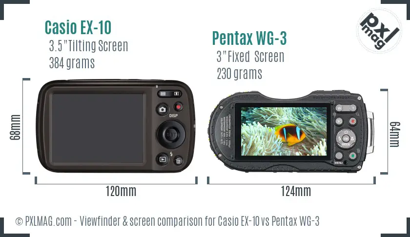 Casio EX-10 vs Pentax WG-3 Screen and Viewfinder comparison