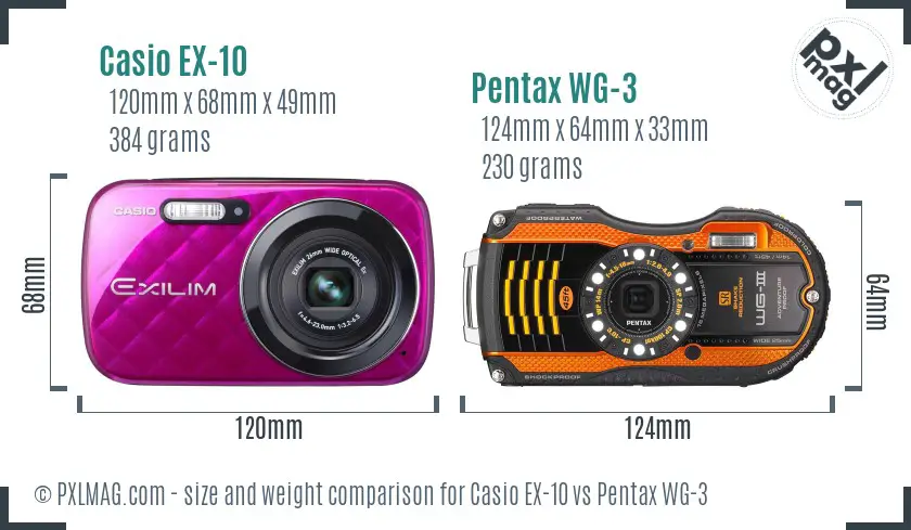 Casio EX-10 vs Pentax WG-3 size comparison