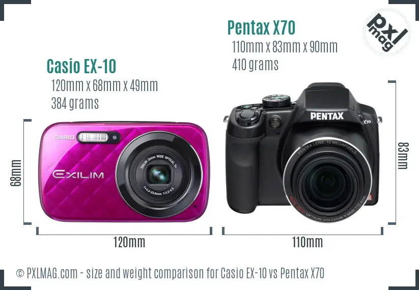 Casio EX-10 vs Pentax X70 size comparison