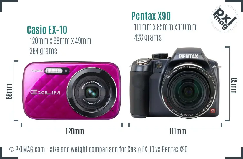 Casio EX-10 vs Pentax X90 size comparison