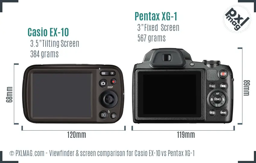 Casio EX-10 vs Pentax XG-1 Screen and Viewfinder comparison