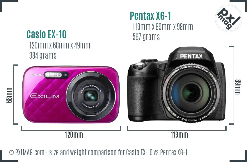 Casio EX-10 vs Pentax XG-1 size comparison