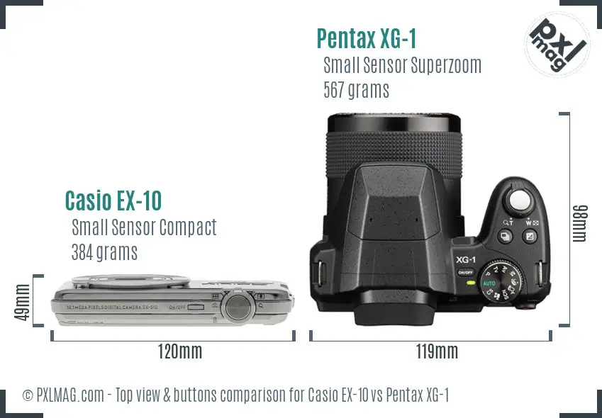 Casio EX-10 vs Pentax XG-1 top view buttons comparison