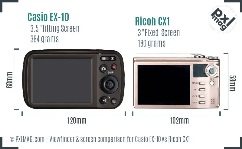Casio EX-10 vs Ricoh CX1 Screen and Viewfinder comparison