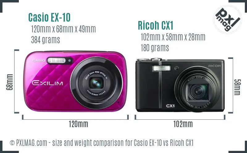 Casio EX-10 vs Ricoh CX1 size comparison