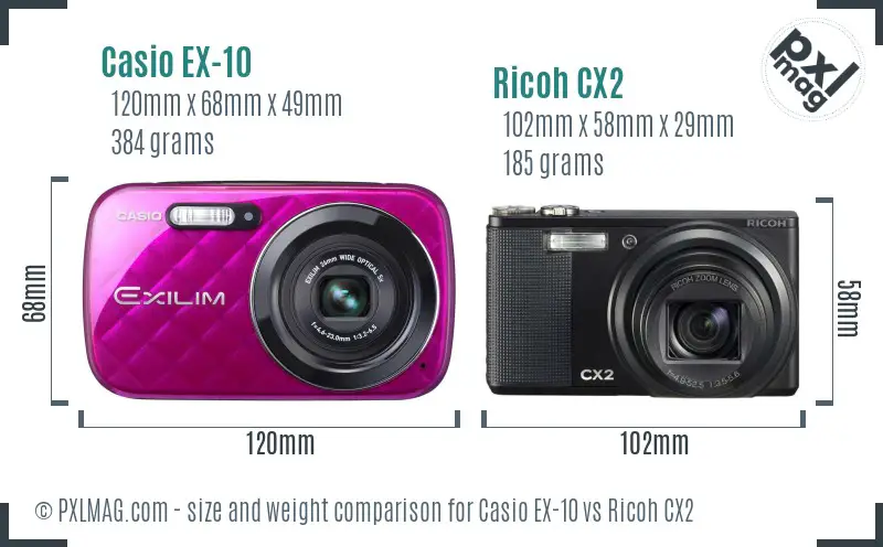 Casio EX-10 vs Ricoh CX2 size comparison